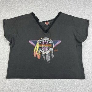 Vintage Harley-Davidson Shirt Womens Large Crop Top‎ Lace 3D Emblem USA Made 90s